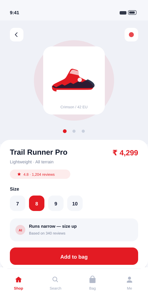 Commerce app — Retail · Mobile interface designed and built by CodeKrypt