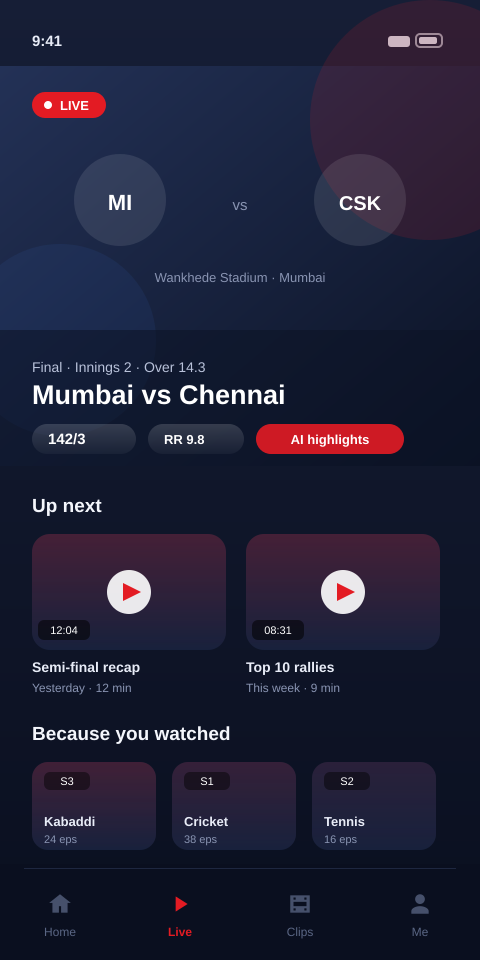 Live sports streaming — OTT · React Native interface designed and built by CodeKrypt